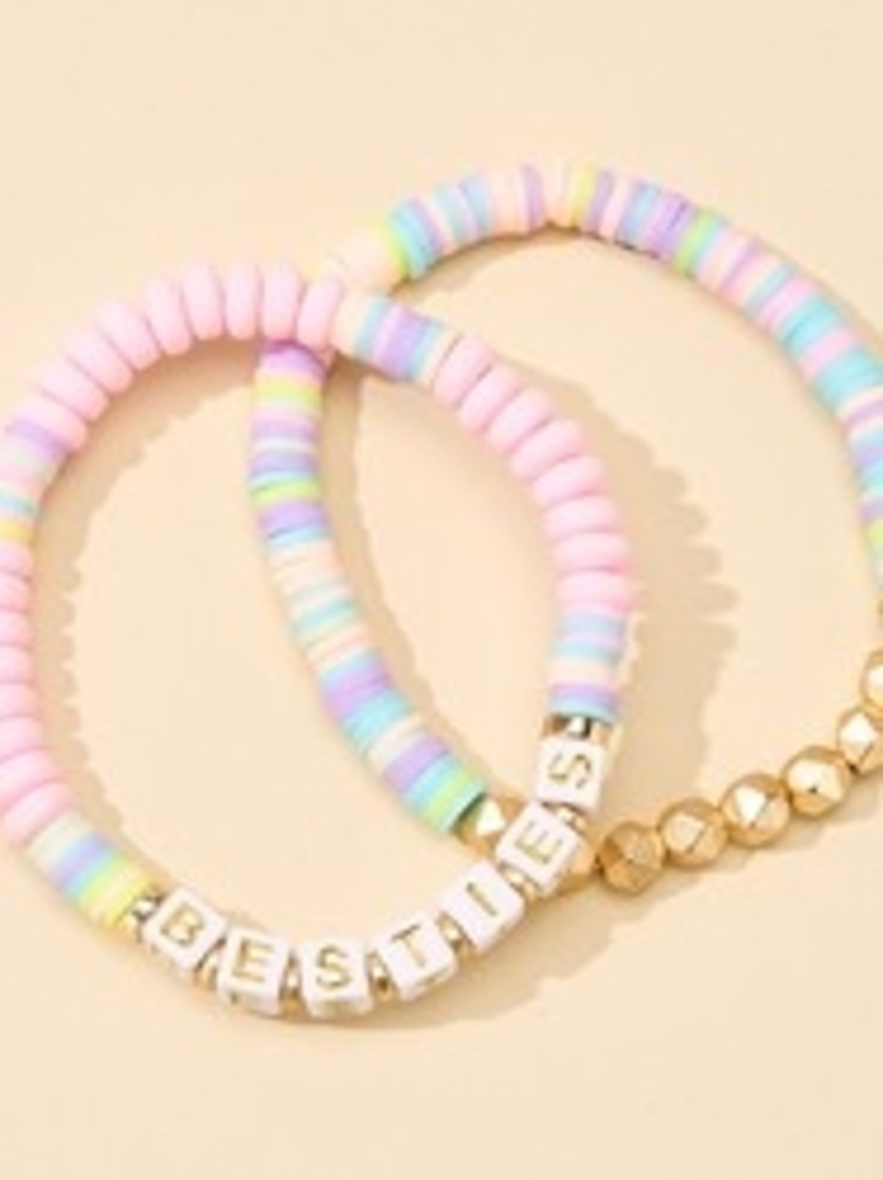 Pastel Bead Kids Bracelet Set - 'Besties' Letter Charm